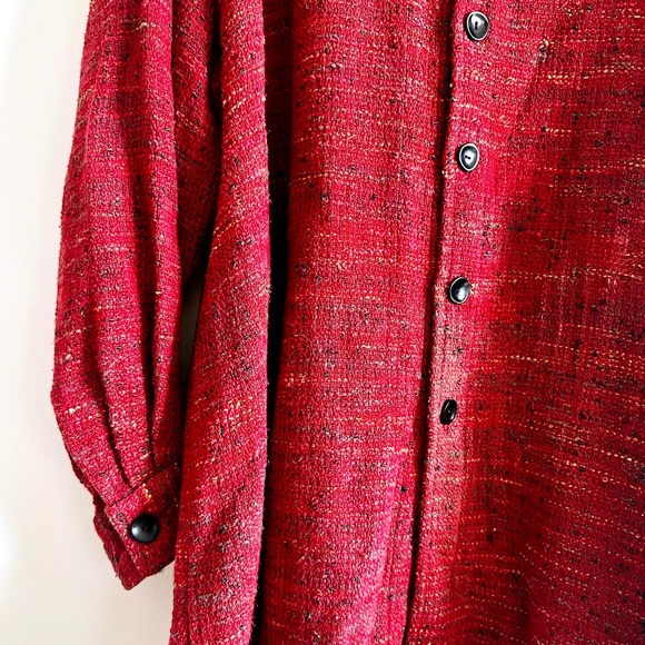 Candiss Cole Textured 100% Silk Button-Up Red Shirt Jacket Art-to-Wear Lagenlook - Picture 2 of 8